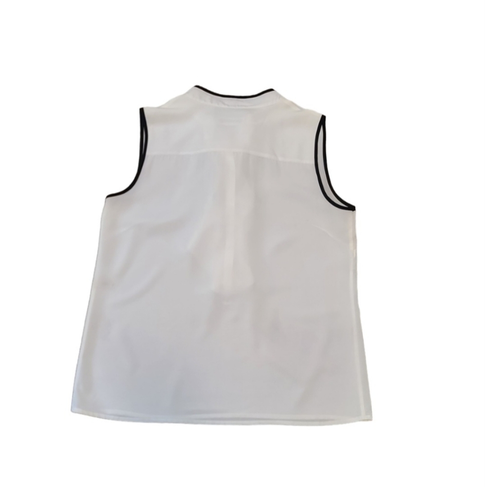 Calvin Klein Sleeveless Ruffle Front Blouse Size M White Black - Picture 6 of 9